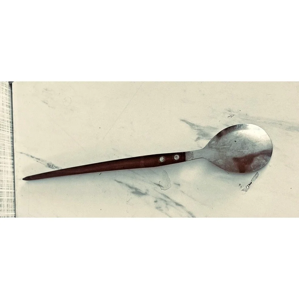 Vintage MCM Wooden Handle Serving Salad Spoon 13